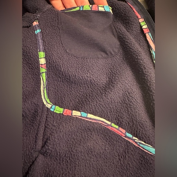 LILLY PULITZER Fleece Jacket Coat Navy Blue Pink Palm Tree Pockets Elbow Patch - Picture 13 of 16